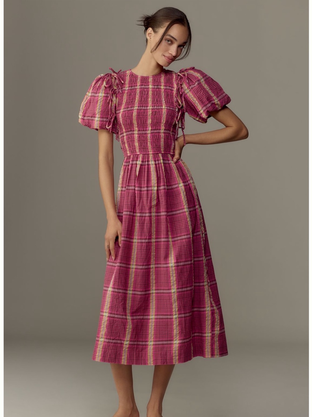 Damson Madder Becca Plaid Smocked Midi Dress - Picture 5 of 9